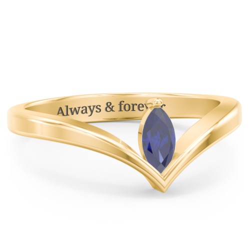 Marquise Birthstone V-Shape Ring – 18K Gold Plated Silver with Blue Sapphire
