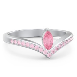 Marquise Birthstone V-Shape Ring With Accents