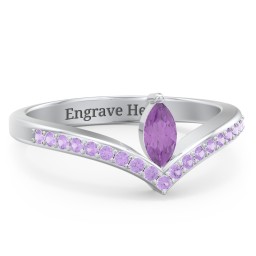 Marquise Birthstone V-Shape Ring With Accents