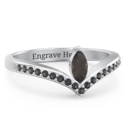 Marquise Birthstone V-Shape Ring With Accents