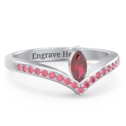 Marquise Birthstone V-Shape Ring With Accents
