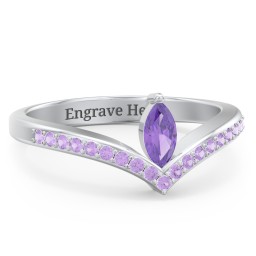 Marquise Birthstone V-Shape Ring With Accents