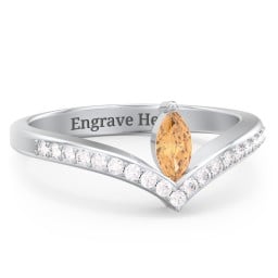 Marquise Birthstone V-Shape Ring With Accents