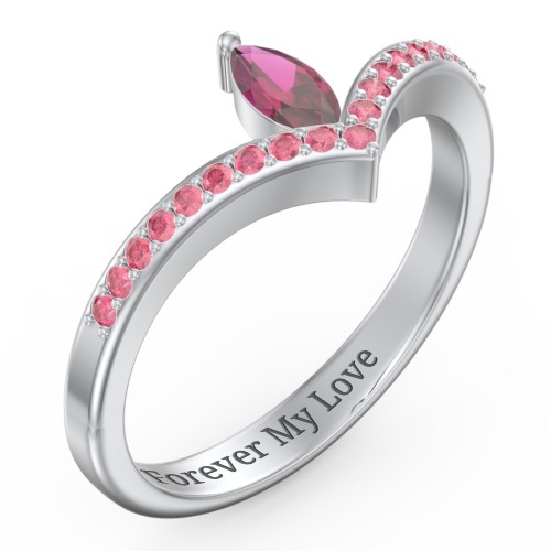 Marquise Birthstone V-Shape Ring With Accents