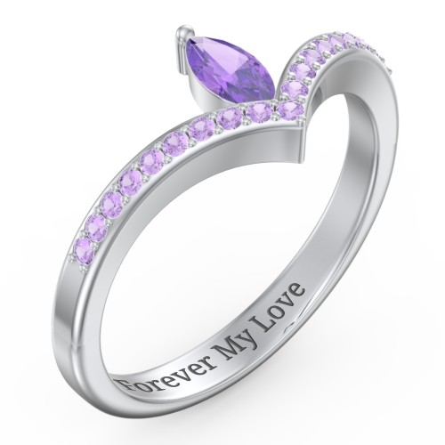 Marquise Birthstone V-Shape Ring With Accents