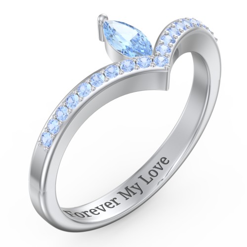 Marquise Birthstone V-Shape Ring With Accents