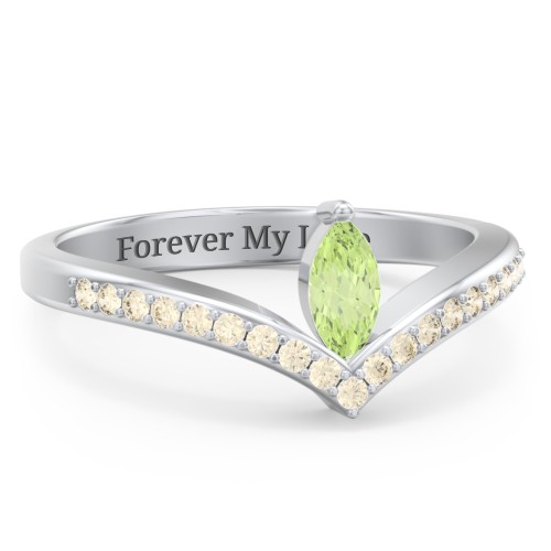 Marquise Birthstone V-Shape Ring With Accents