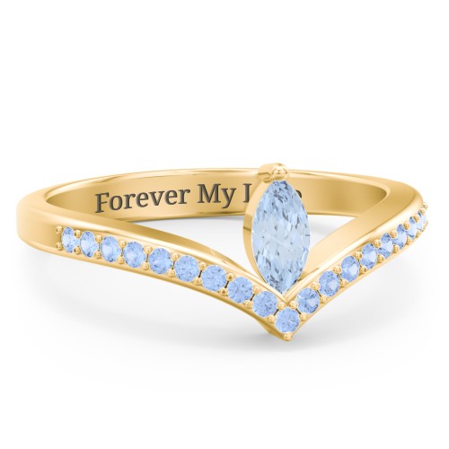 Marquise Birthstone V-Shape Ring With Accents