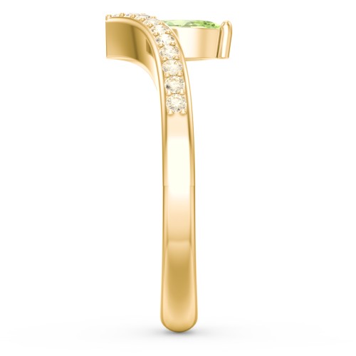 Marquise Birthstone V-Shape Ring With Accents – 18K Gold Plated Silver with Peridot and Fancy Yellow Premium Zirconia
