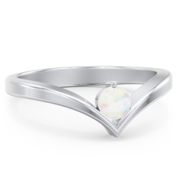 Round Birthstone V-Shape Ring