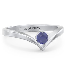 Round Birthstone V-Shape Ring