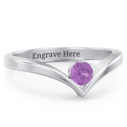 Round Birthstone V-Shape Ring