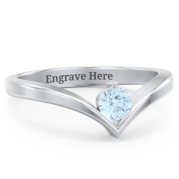 Round Birthstone V-Shape Ring
