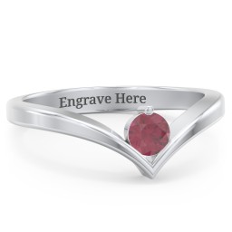 Round Birthstone V-Shape Ring