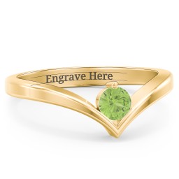 Round Birthstone V-Shape Ring