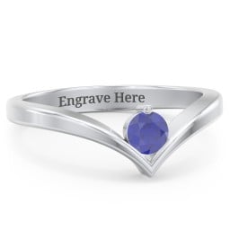 Round Birthstone V-Shape Ring