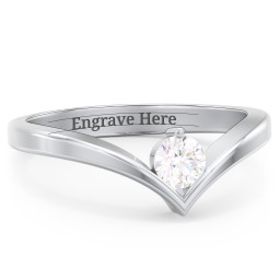 Round Birthstone V-Shape Ring in 925 Sterling Silver with White Sapphire