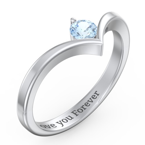 Round Birthstone V-Shape Ring