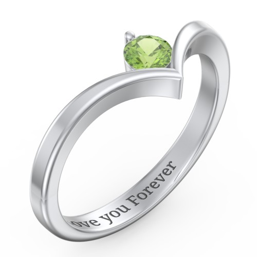 Round Birthstone V-Shape Ring