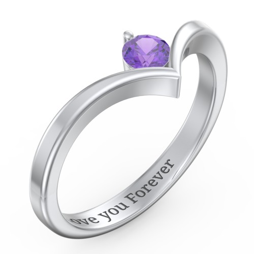 Round Birthstone V-Shape Ring