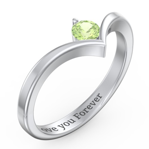 Round Birthstone V-Shape Ring