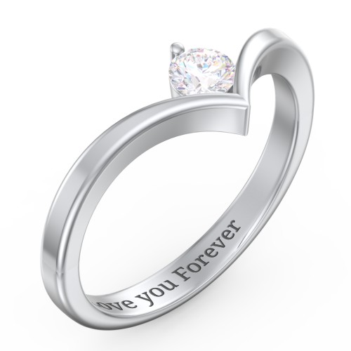 Round Birthstone V-Shape Ring – Sterling Silver with White Sapphire