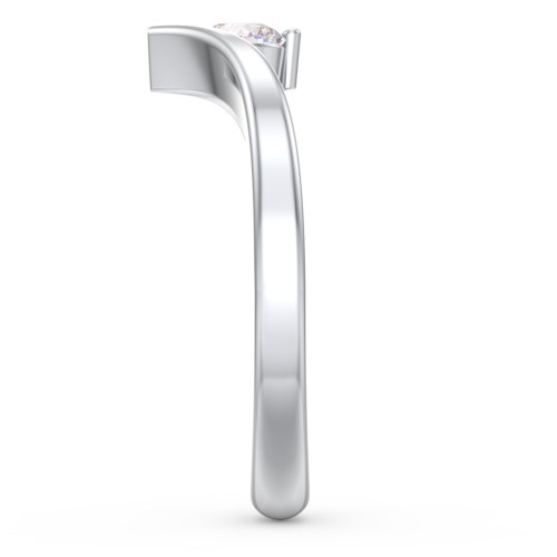 Round Birthstone V-Shape Ring – Sterling Silver with White Sapphire