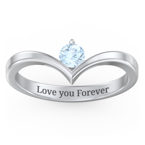 Round Birthstone V-Shape Ring