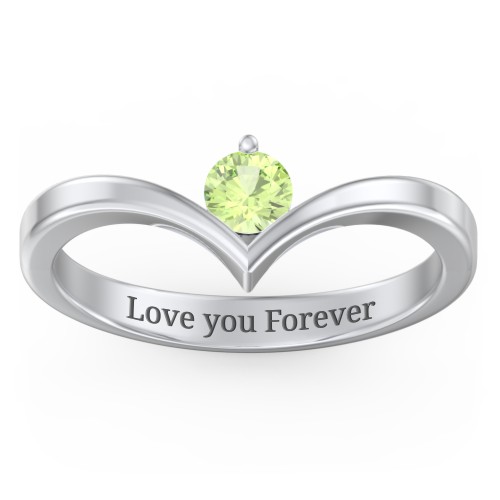 Round Birthstone V-Shape Ring