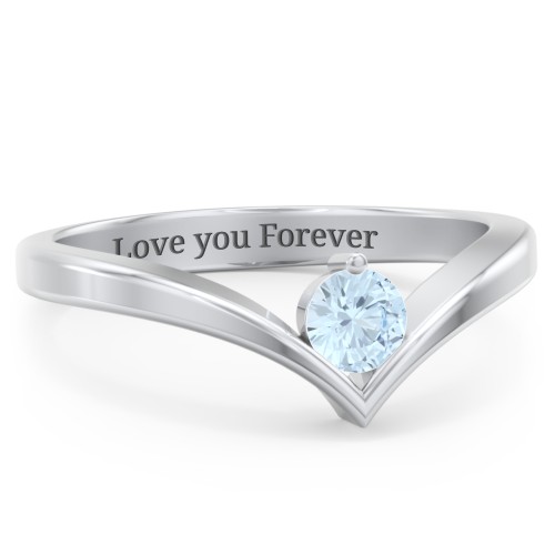 Round Birthstone V-Shape Ring