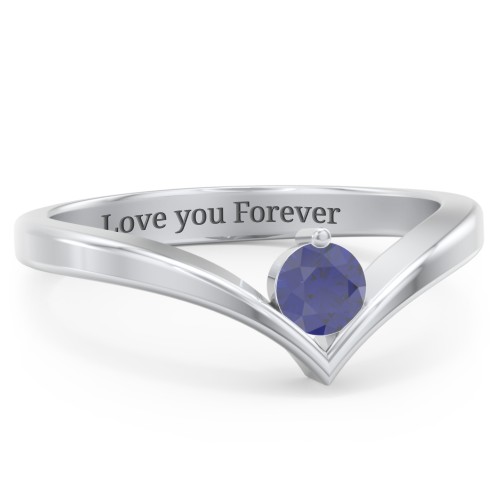 Round Birthstone V-Shape Ring