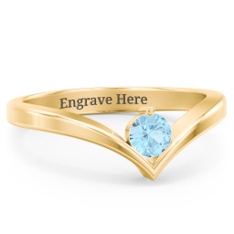 Round Birthstone V-Shape Ring in 18K Gold Plated Silver with Blue Topaz and Lab Diamond