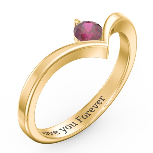 Round Birthstone V-Shape Ring – 18K Gold Plated Silver with Ruby