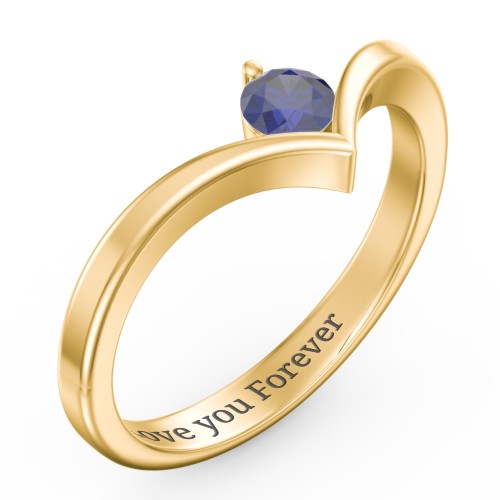 Round Birthstone V-Shape Ring – 18K Gold Plated Silver with Blue Sapphire