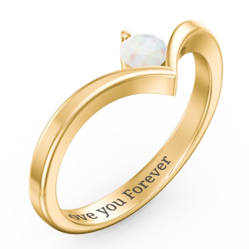 Round Birthstone V-Shape Ring – 18K Gold Plated Silver with Opal