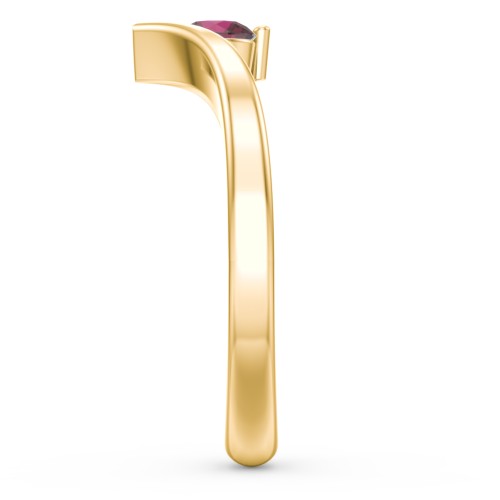 Round Birthstone V-Shape Ring – 18K Gold Plated Silver with Ruby