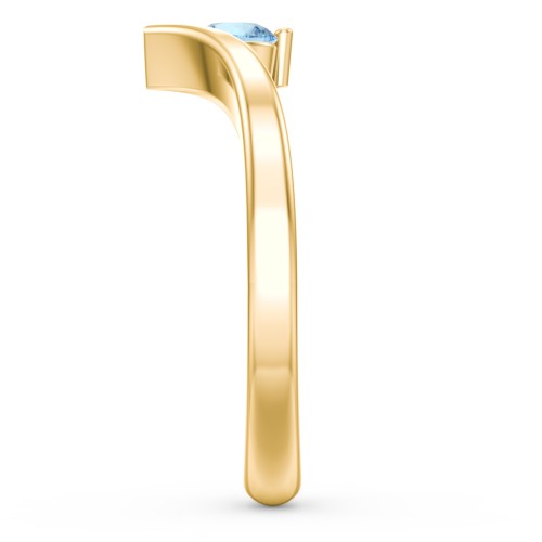 Round Birthstone V-Shape Ring – 18K Gold Plated Silver with Blue Topaz