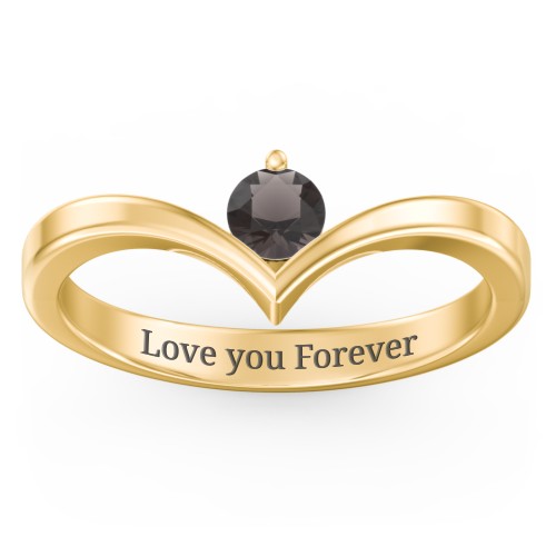 Round Birthstone V-Shape Ring – 18K Gold Plated Silver with Smokey Quartz