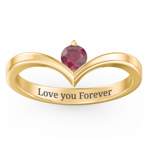 Round Birthstone V-Shape Ring – 18K Gold Plated Silver with Ruby