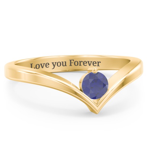 Round Birthstone V-Shape Ring – 18K Gold Plated Silver with Blue Sapphire