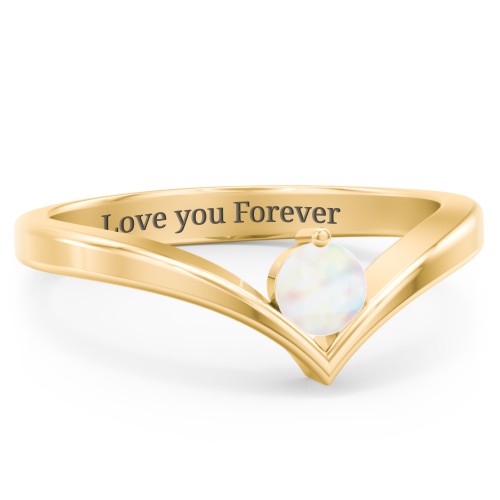 Round Birthstone V-Shape Ring – 18K Gold Plated Silver with Opal