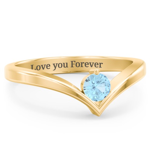 Round Birthstone V-Shape Ring – 18K Gold Plated Silver with Blue Topaz