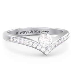 Round Birthstone V-Shape Ring With Accents