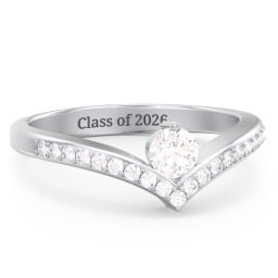 Round Birthstone V-Shape Ring With Accents