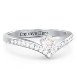 Round Birthstone V-Shape Ring With Accents