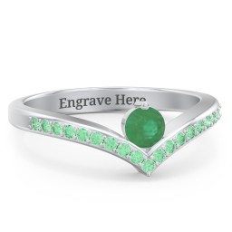 Round Birthstone V-Shape Ring With Accents