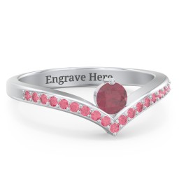 Round Birthstone V-Shape Ring With Accents