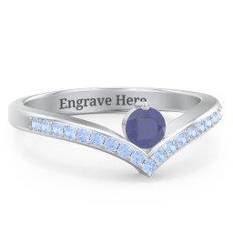 Round Birthstone V-Shape Ring With Accents