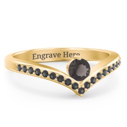 Round Birthstone V-Shape Ring With Accents in 18K Gold Plated Silver
