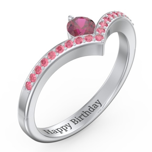 Round Birthstone V-Shape Ring With Accents